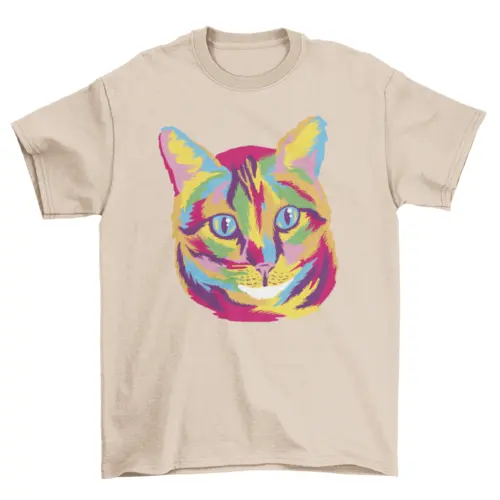 Colorful cat animal face t-shirt by Turquoise Theseus