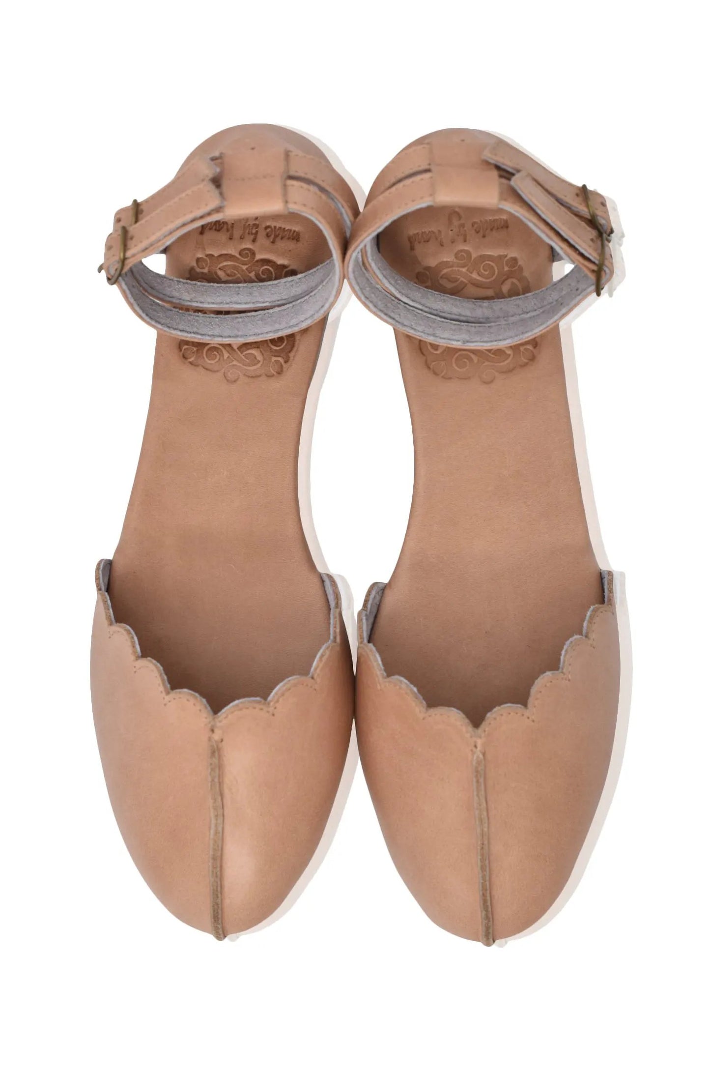 Venus Almond Toe Scalloped Leather Flats by ELF