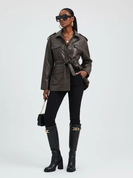 Women's Faux Leather Safari Jacket UPPER EAST SIDE ECO FASHION BYMANYC ® New York by BYMANYC ® New York