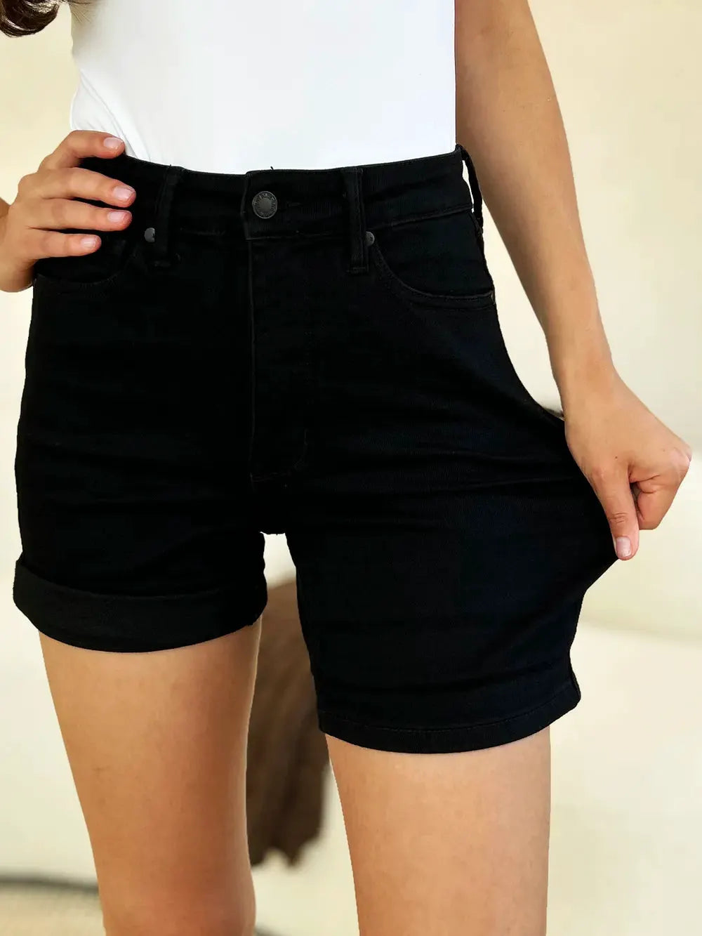 Judy Blue Full Size High Waist Tummy Control Cuffed Denim Shorts by Judy Blue