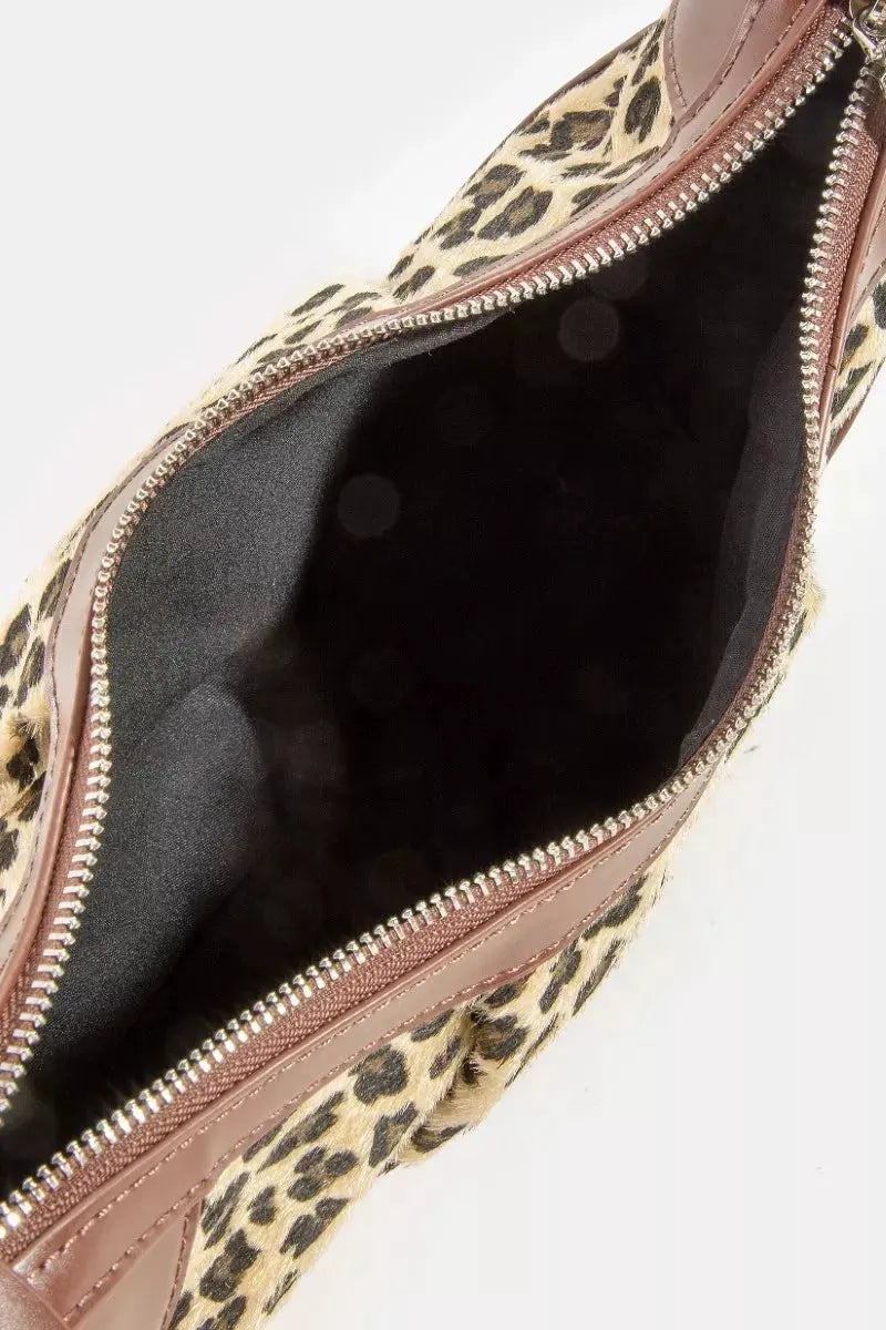 Fame Leopard Print Half Moon Shoulder Bag by Fame