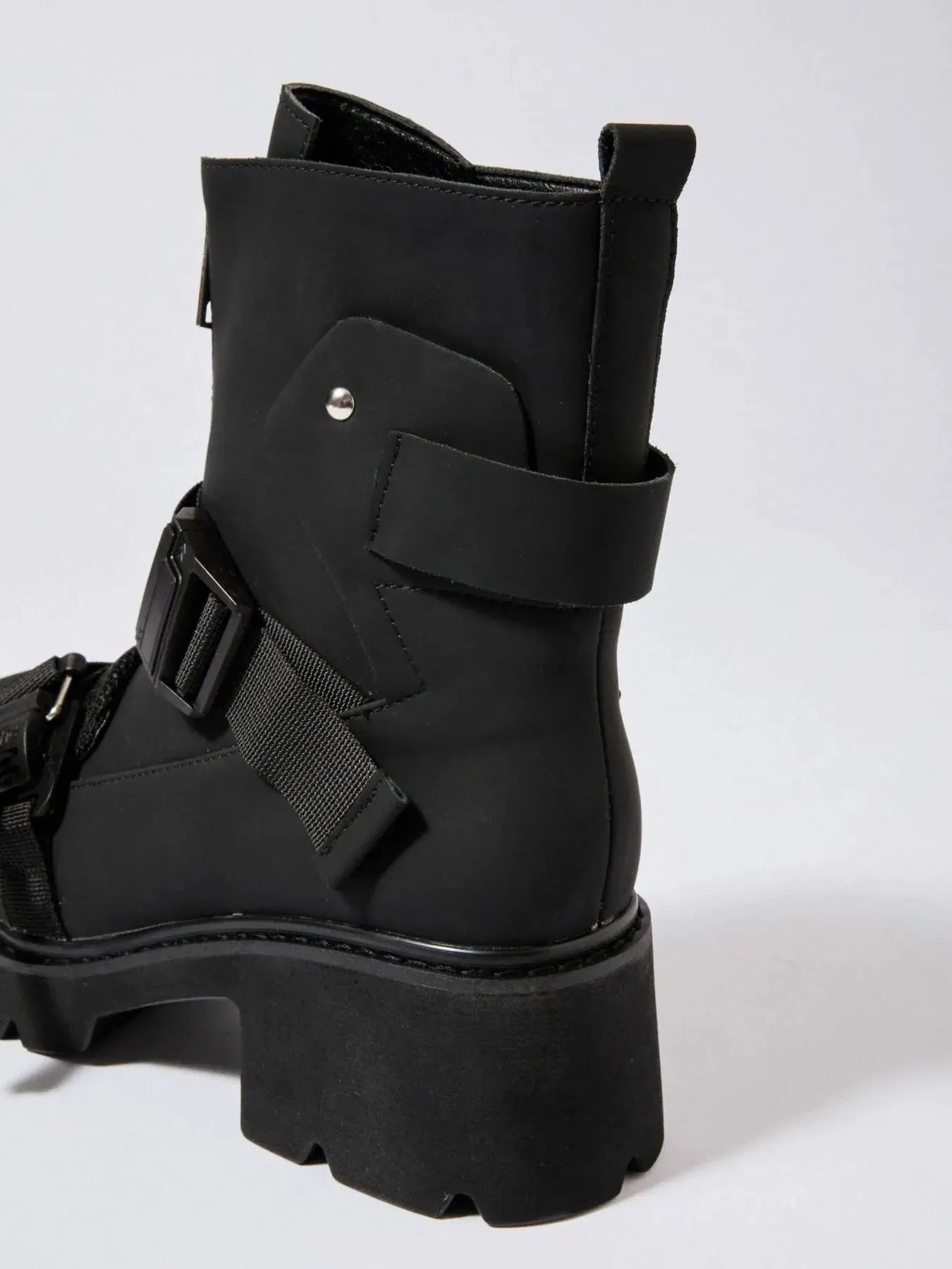 Chunky Platform Boots with Buckle Straps and Front Zip by Partner Label