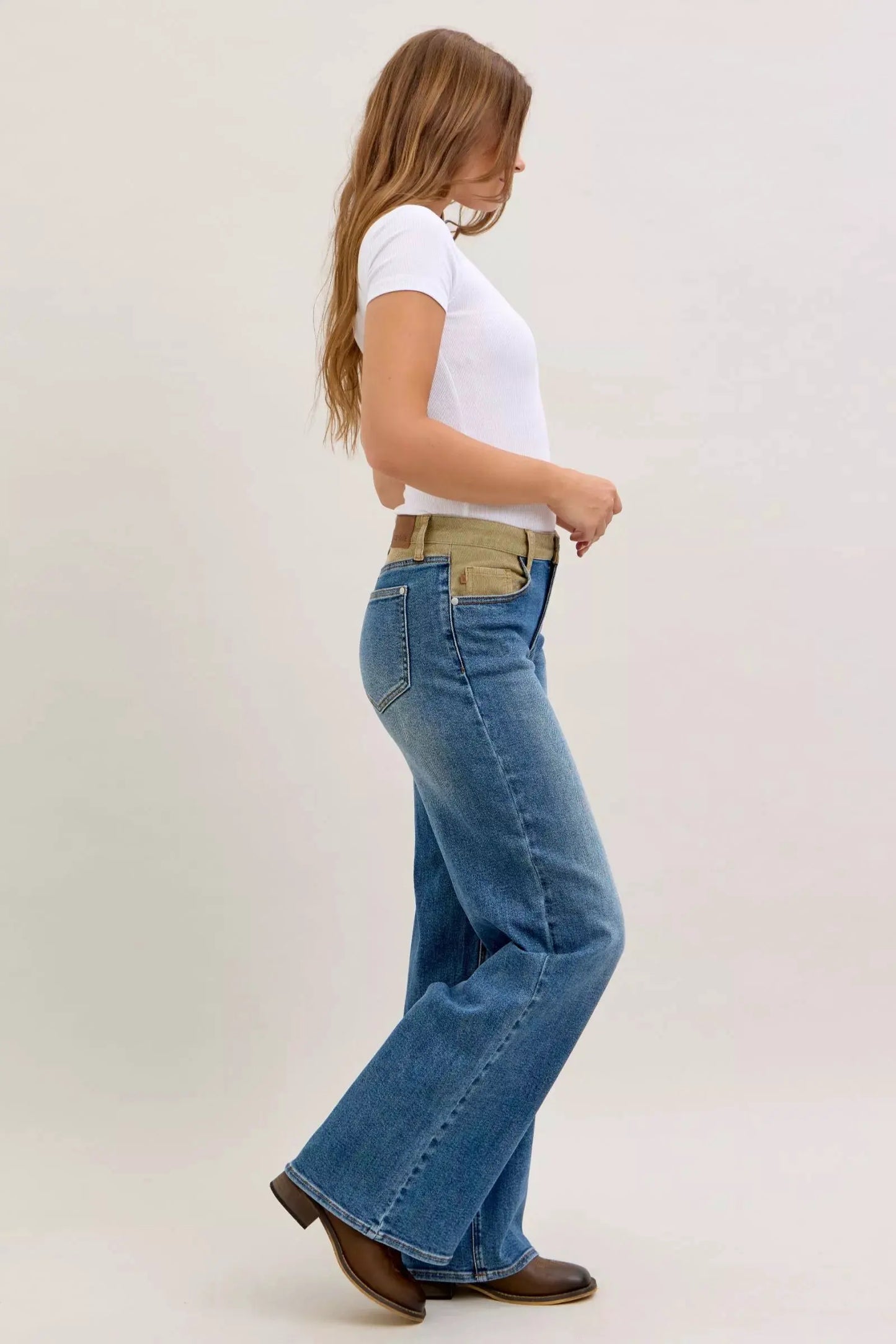 Judy Blue MR Column Straight Jeans with Corduroy Waist by Judy Blue
