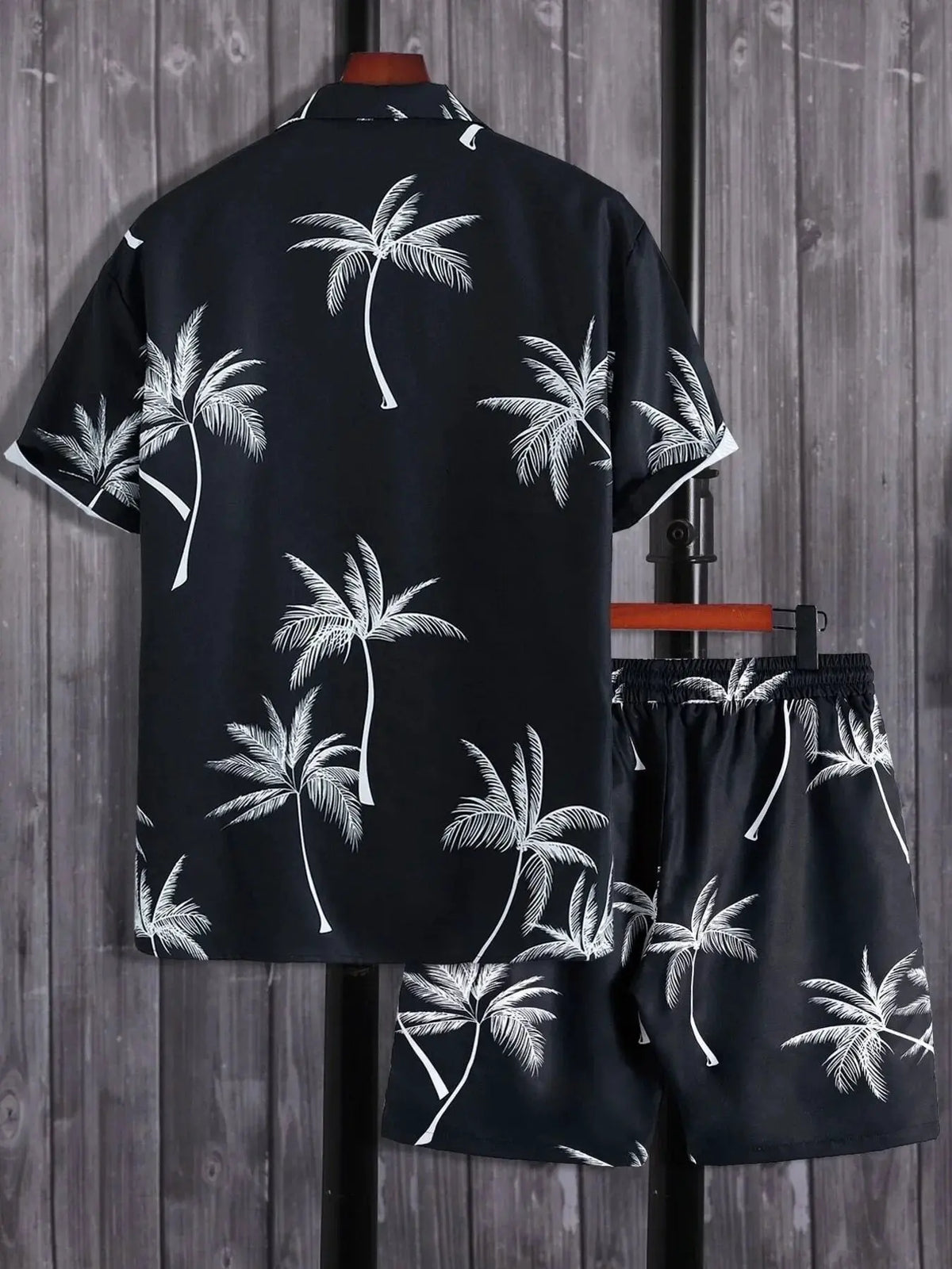 Men's Full Size Palm Print Button Up Shirt and Shorts Set Plus Size by Trendsi