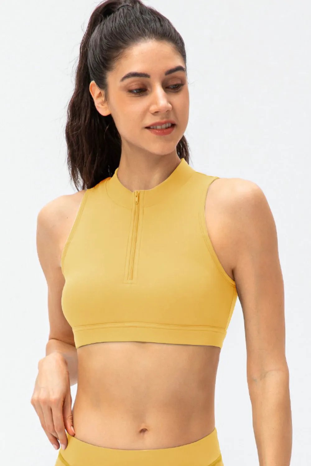 Full Size Cropped Cutout Back Zipper Front Active Tank Top by Partner Label