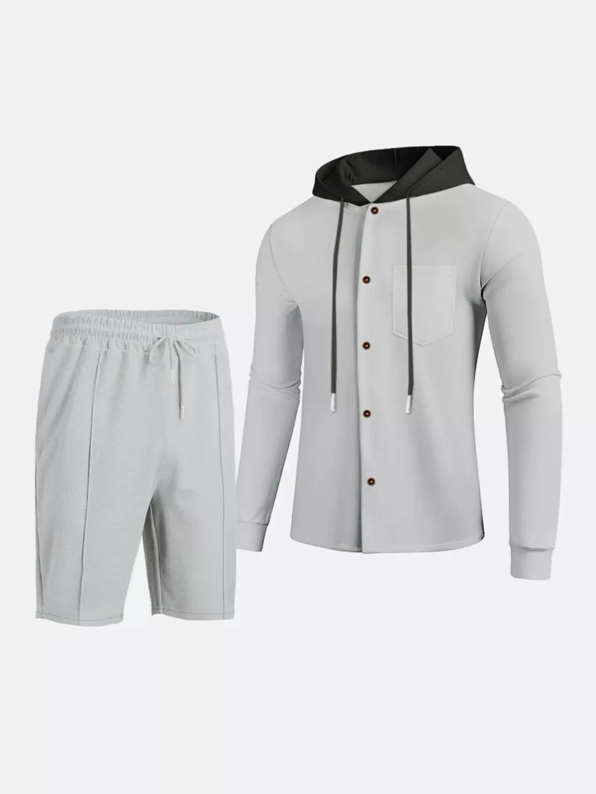 Men's Full Size Casual Hooded Button-Up Top and Shorts Set Plus Size by Trendsi