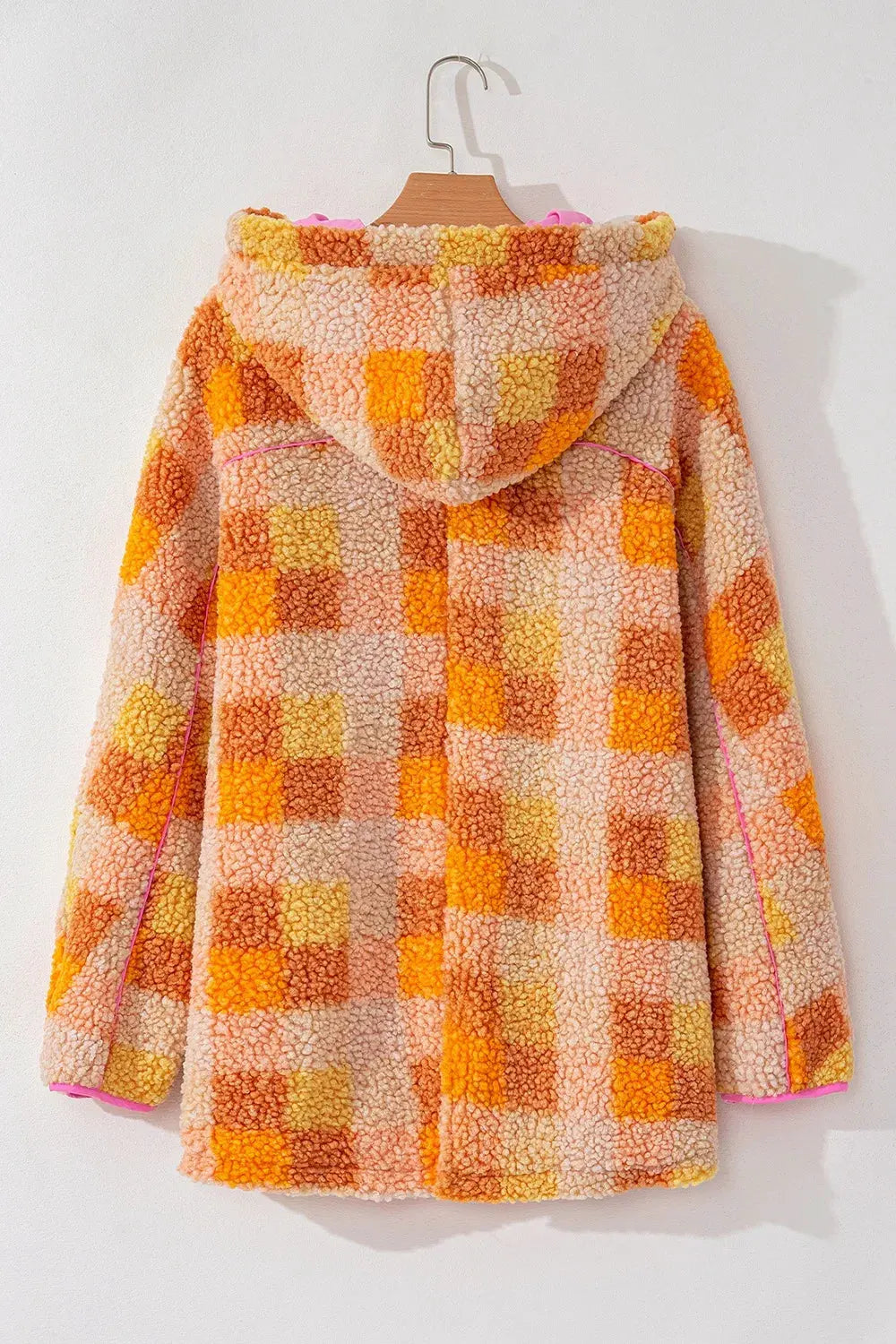 Checkered Long Sleeve Sherpa Hooded Jacket by Partner Label