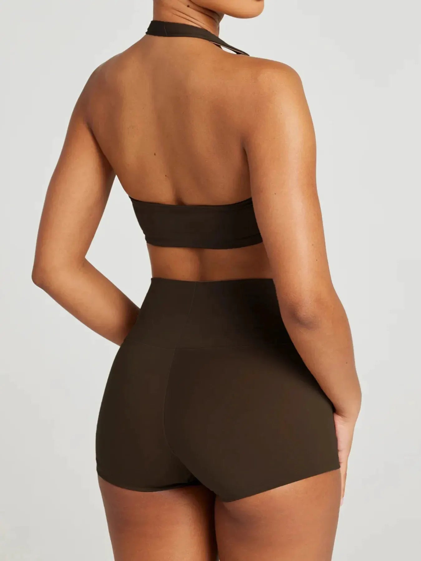Halter Neck Cami and Shorts Two Piece Ribbed Active Set by Partner Label