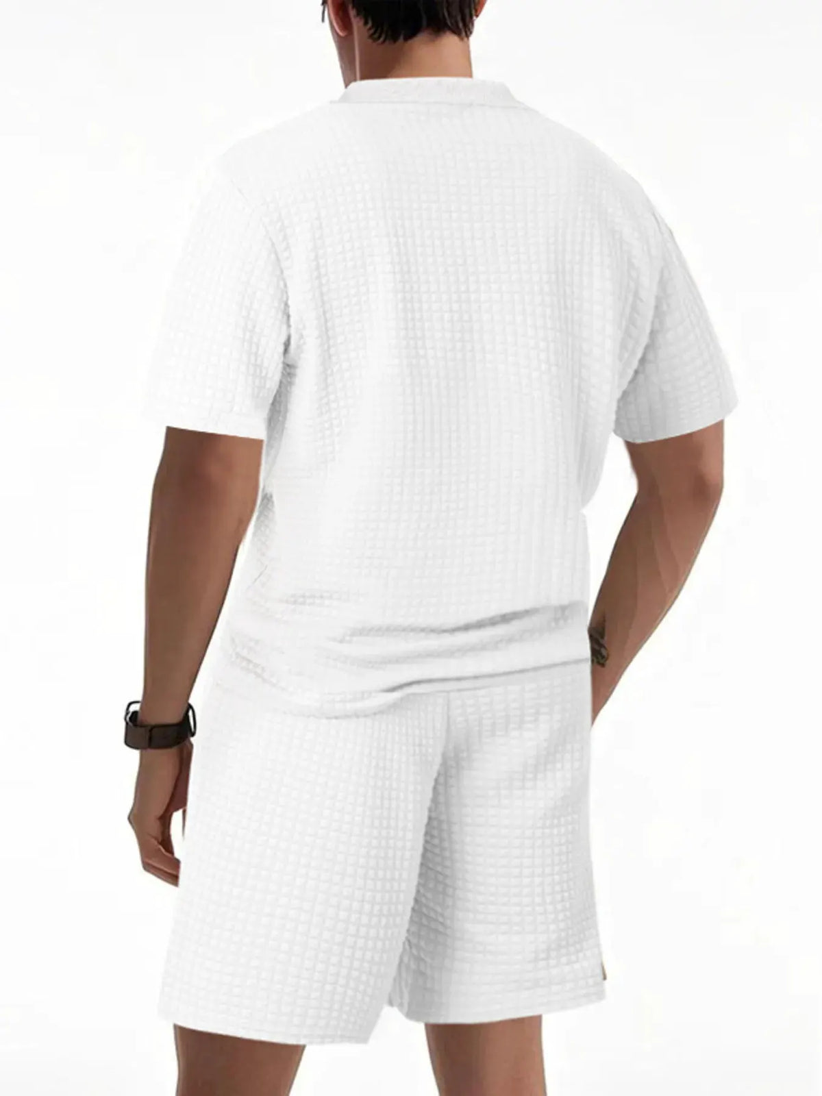Men's Full Size Textured Round Neck Top and Shorts Set Plus SIze by Trendsi