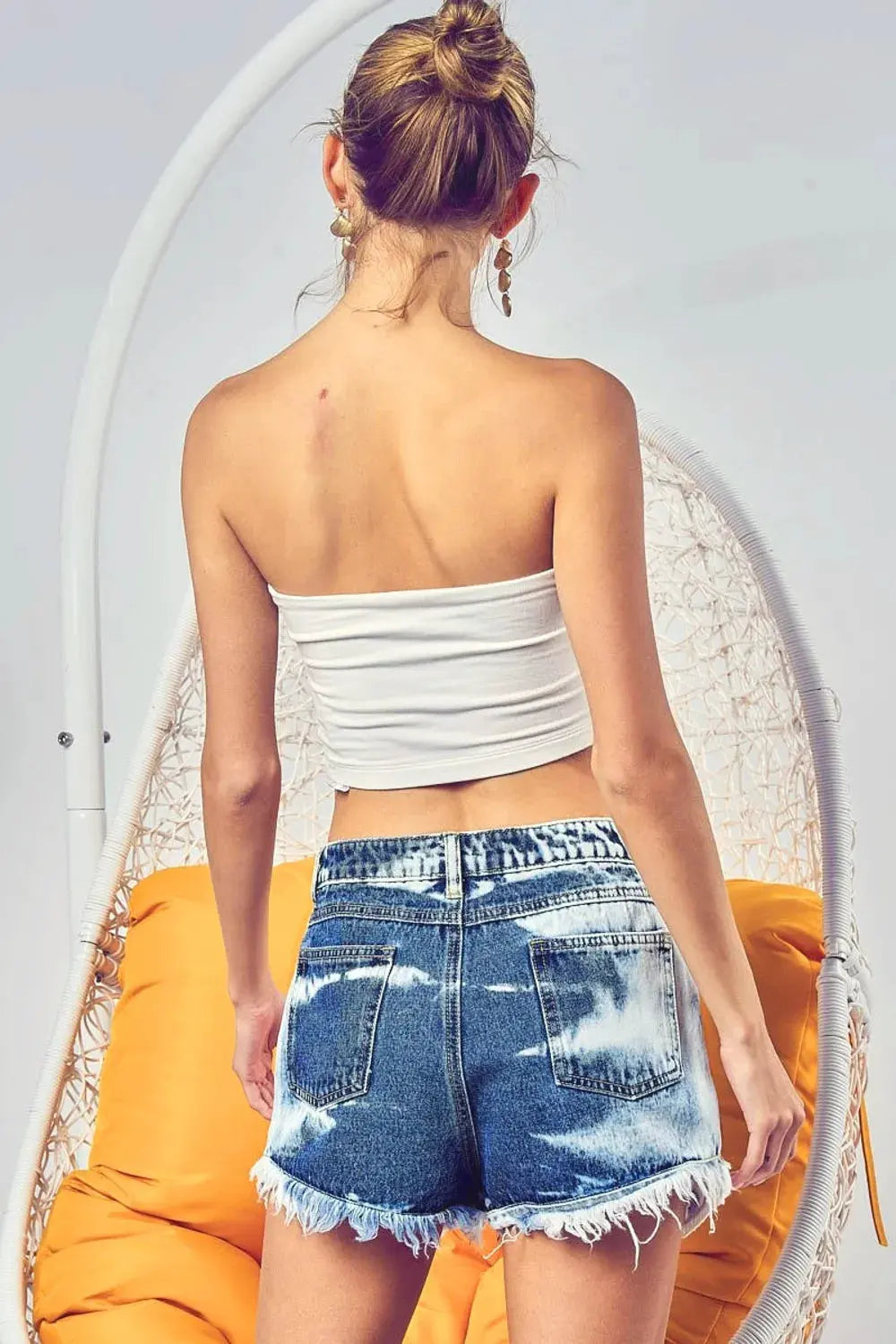 BiBi US Flag Theme Bleached Denim Shorts by BiBi
