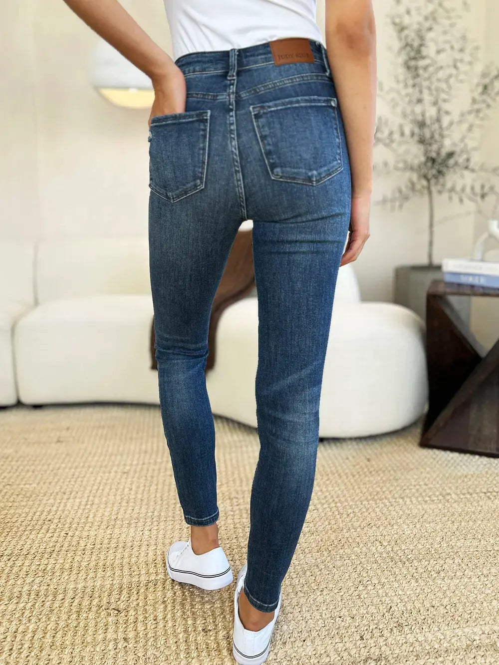 Judy Blue Full Size Mid Waist Distressed Slim Jeans by Judy Blue