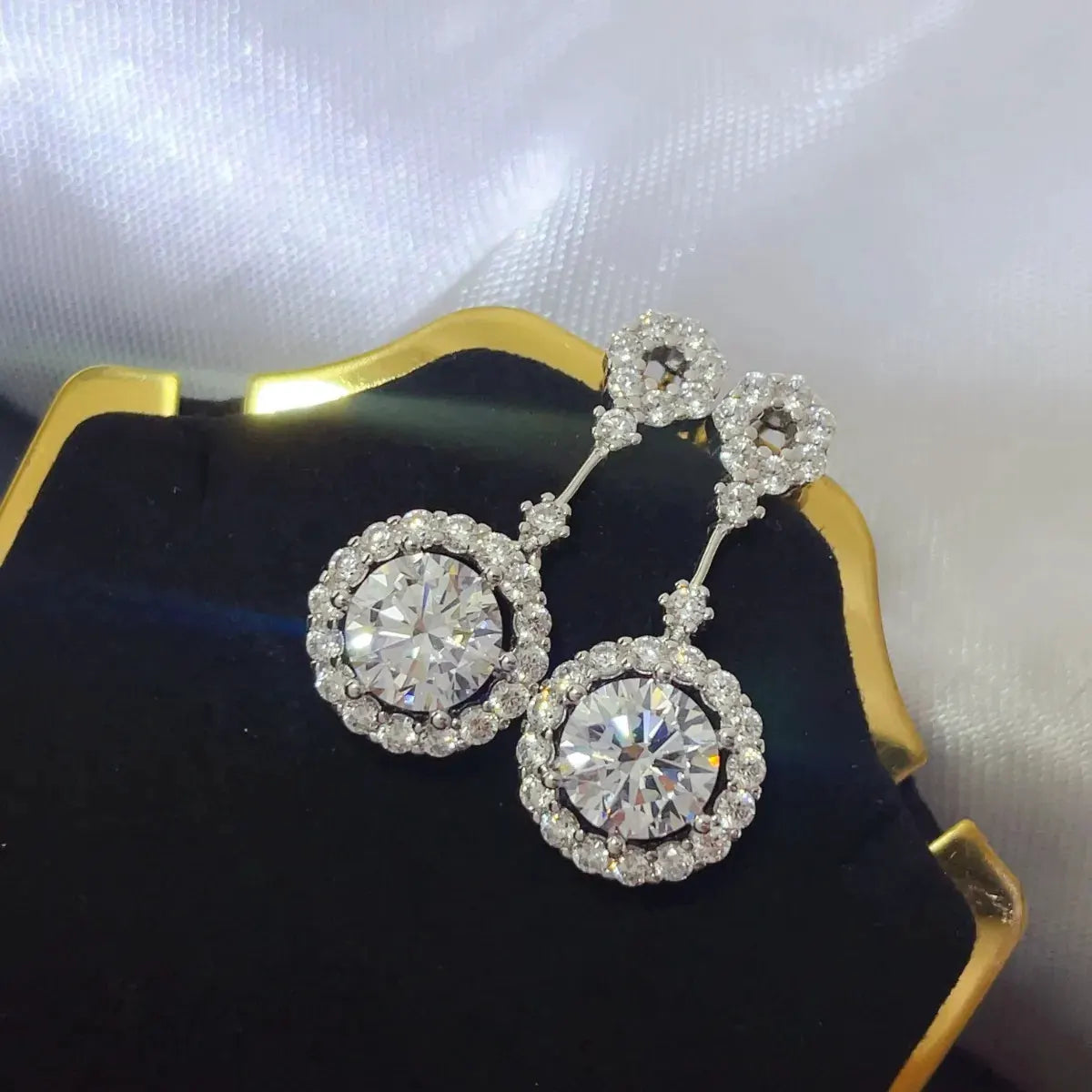 4 Carat Crystal Drop Dangle Earrings with Round Halo Design by Partner Label