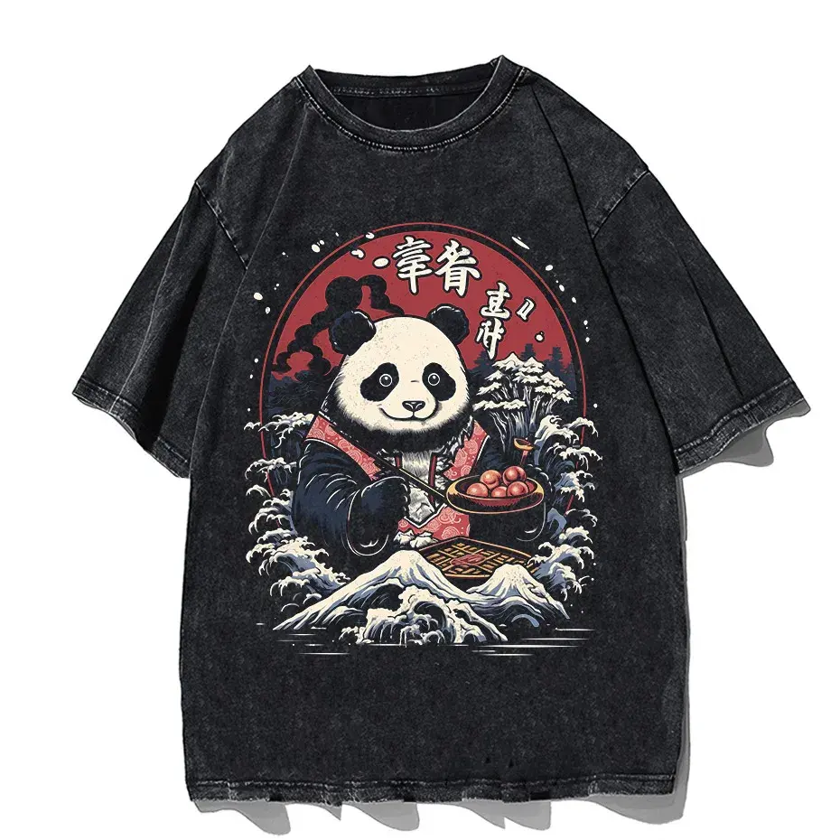 Japanese Style Panda Hip-Hop Retro Distressed T-Shirt by Vimost Shop