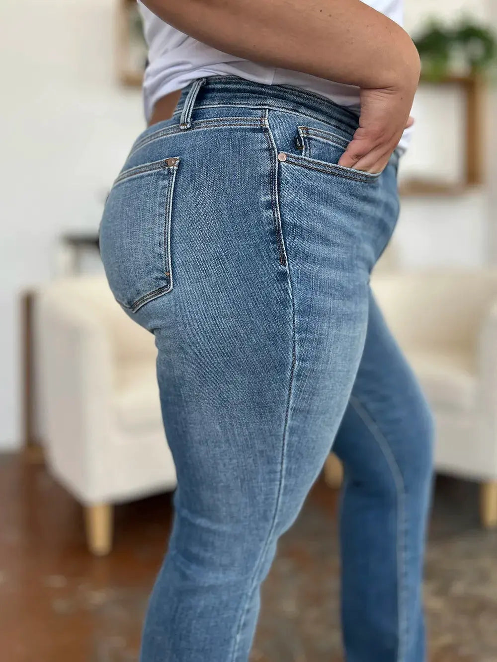 Judy Blue Full Size Mid-Rise Waist Straight Jeans by Judy Blue