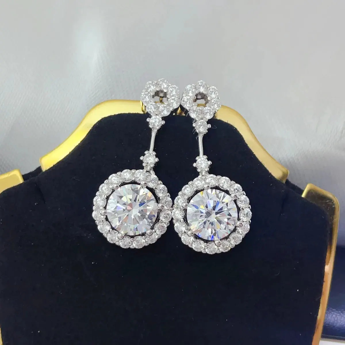 4 Carat Crystal Drop Dangle Earrings with Round Halo Design by Partner Label