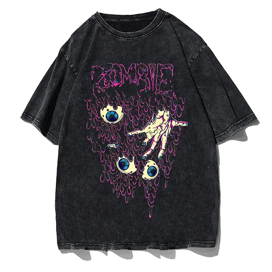 Zombie Horror Gothic Washed Cotton Oversized T-Shirt by Vimost Shop