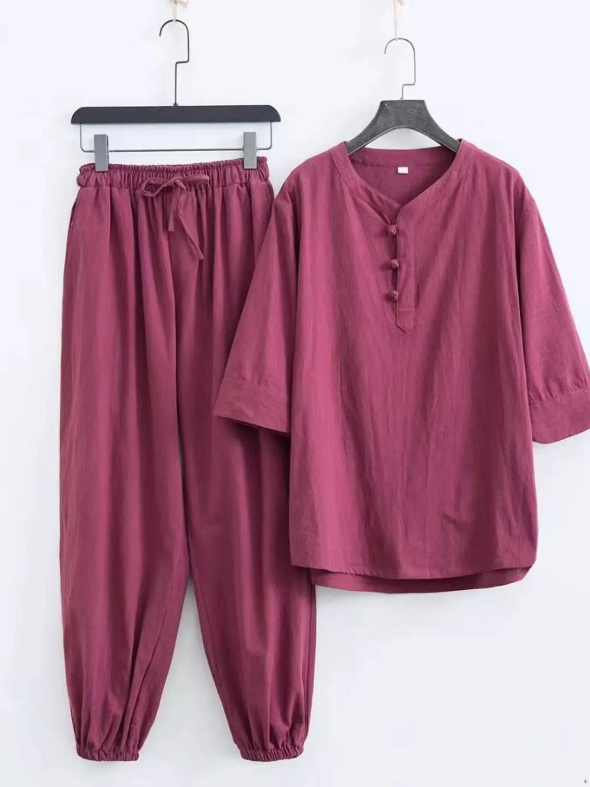 Men's Plus Size Chinese Style Top and Pants Set by Partner Label