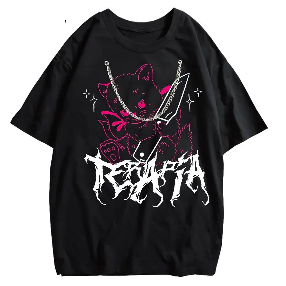 Men's Cute Anime E-Girl Kawaii T-Shirt Vintage Harajuku Streetwear Loose Fit by Vimost Shop