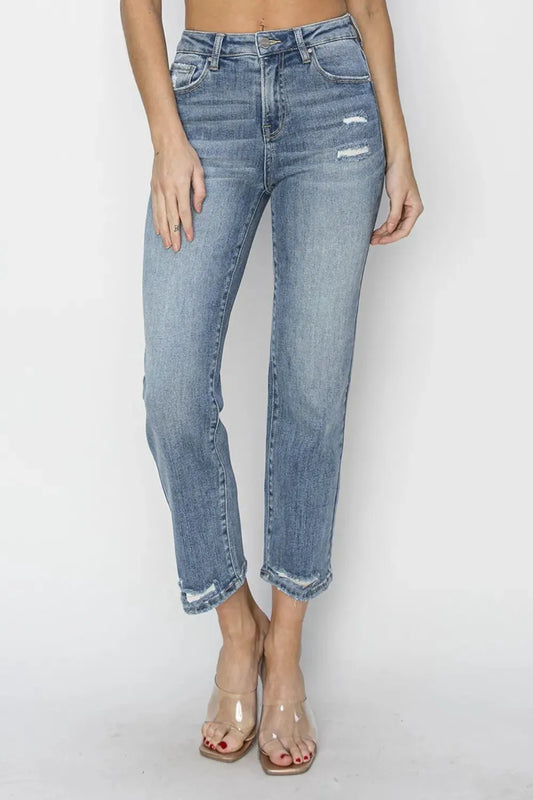 RISEN Full Size High Waist Distressed Cropped Jeans by RISEN