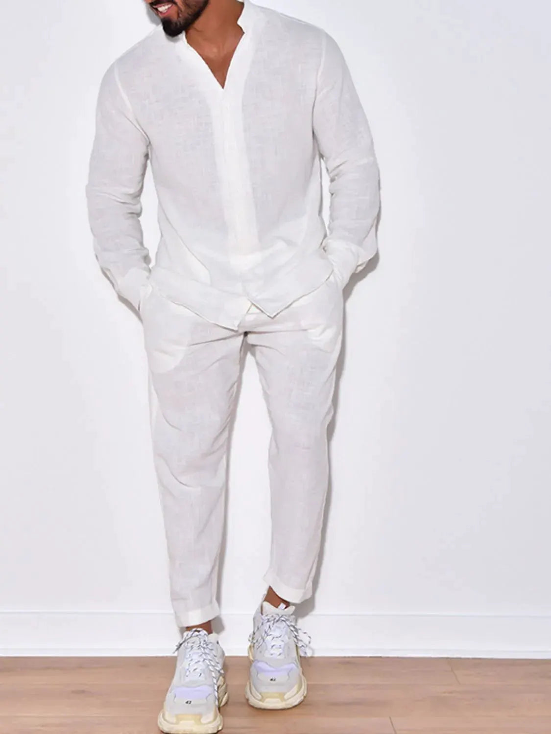 Men's Button Up Long Sleeve Top and Pants Set by Partner Label