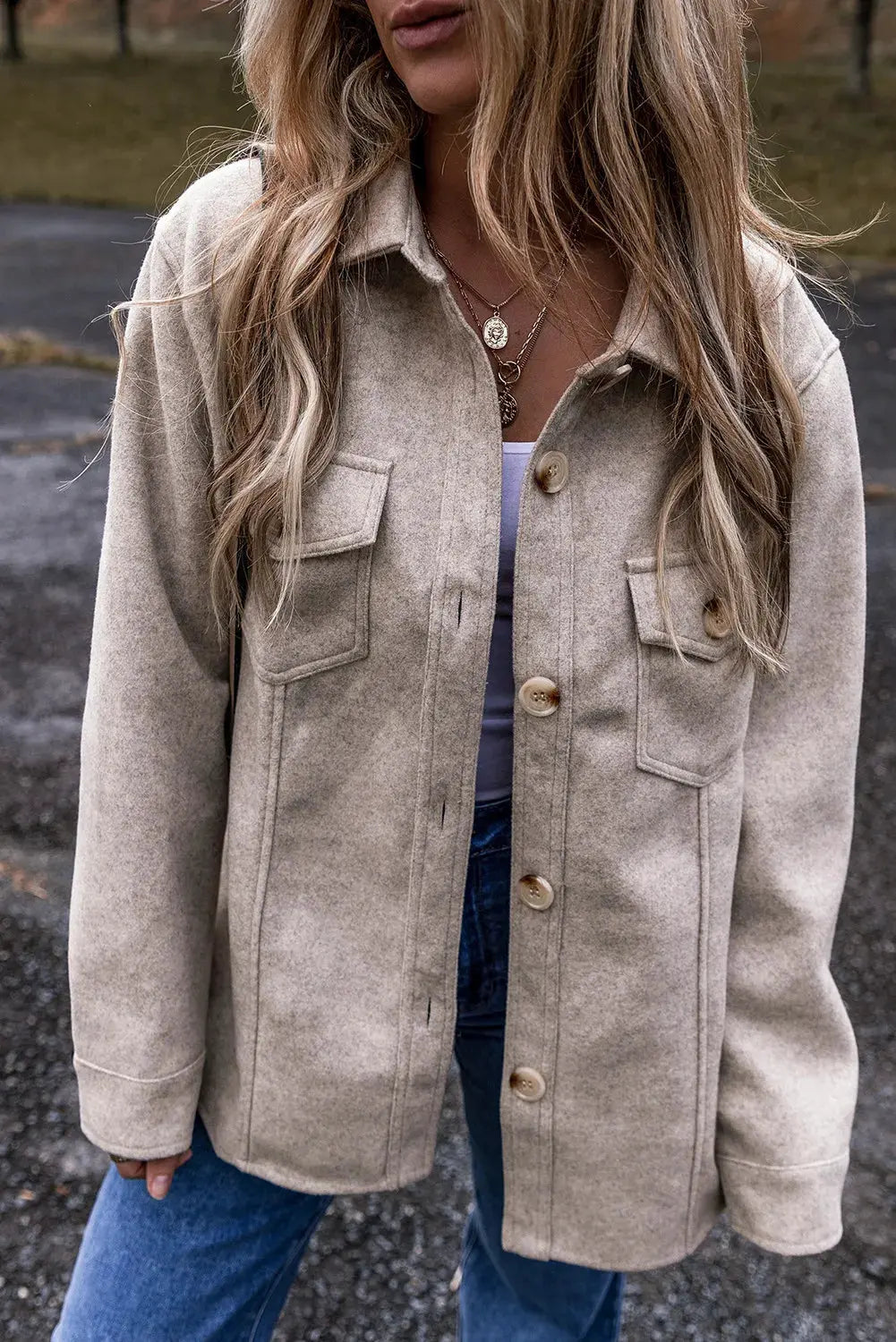 Button Up Collared Neck Long Sleeve Jacket by Partner Label