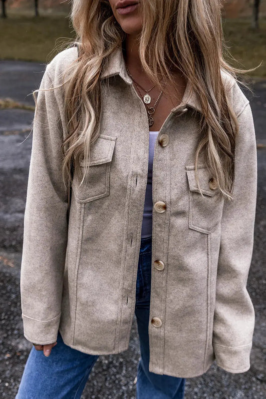 Button Up Collared Neck Long Sleeve Jacket by Partner Label