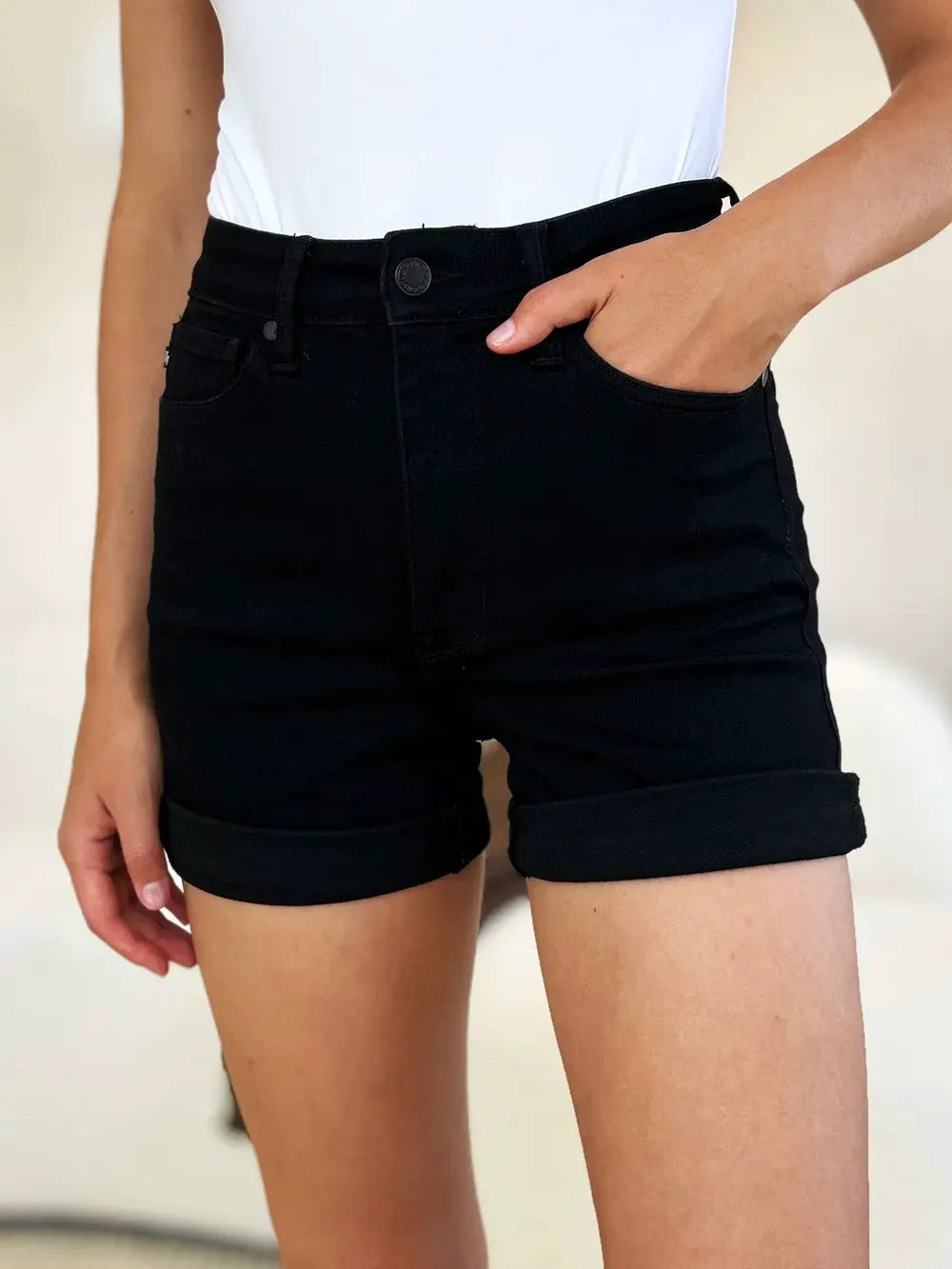 Judy Blue Full Size High Waist Tummy Control Cuffed Denim Shorts by Judy Blue