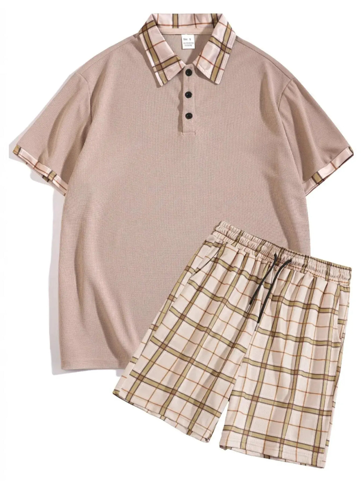 Men's Full Size Classic Plaid Collar Polo and Shorts Set Plus Size by Trendsi
