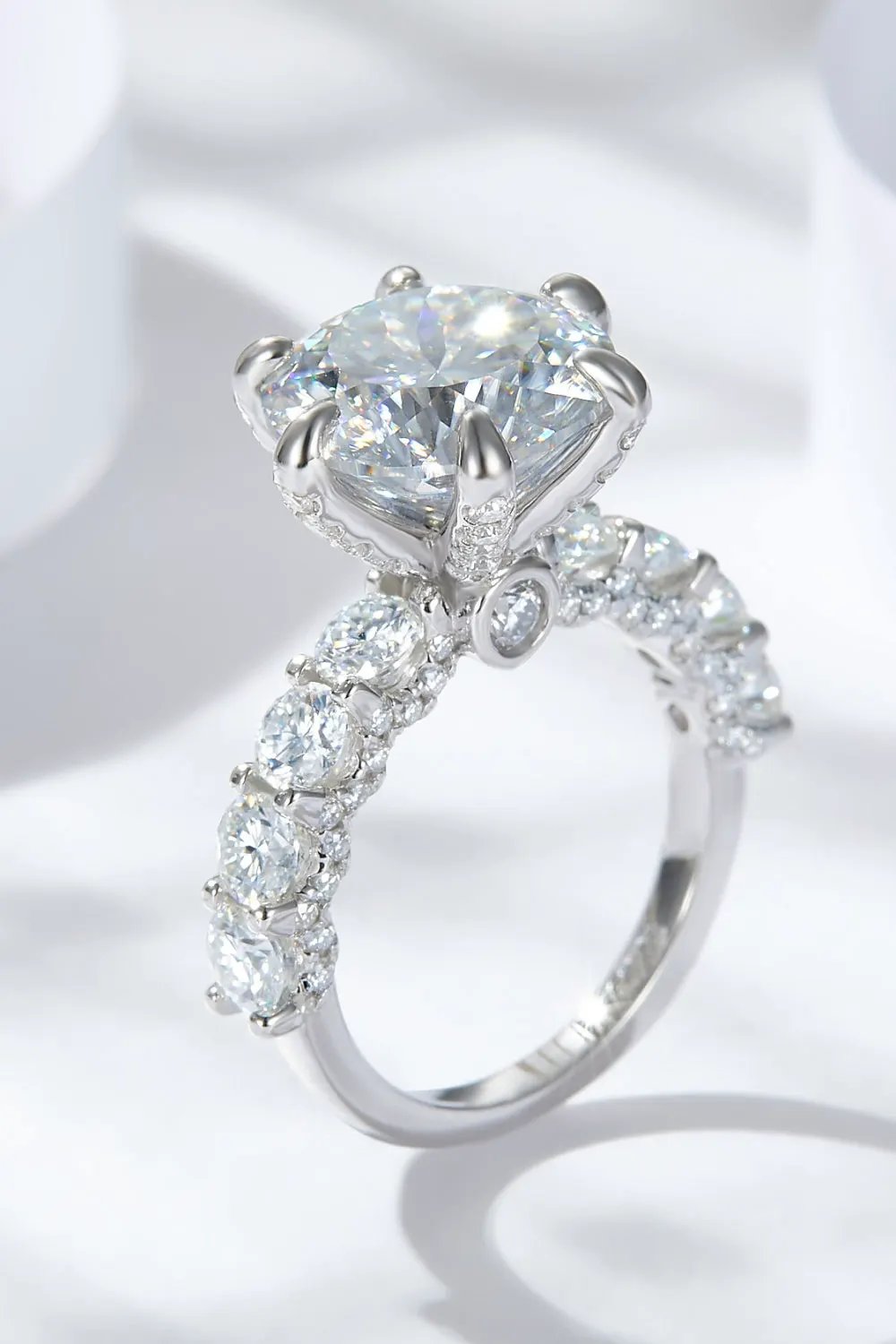 3-Carat Moissanite Platinum-Plated Side Stone Ring by Partner Label