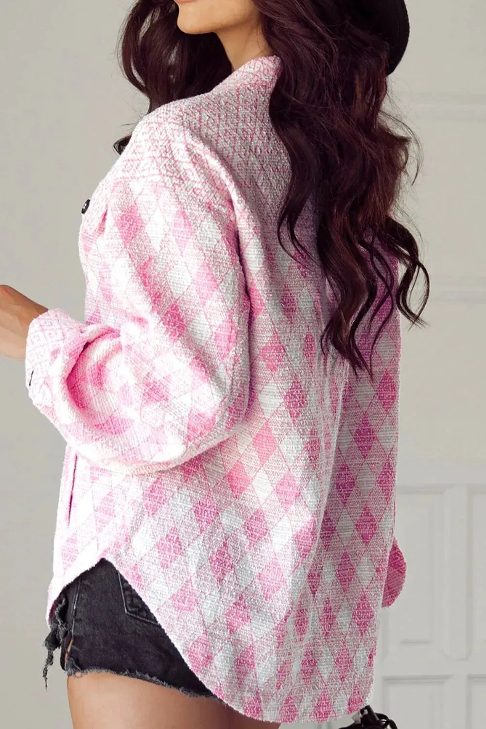Geometric Print Textured Flap Pocket Shacket by Partner Label