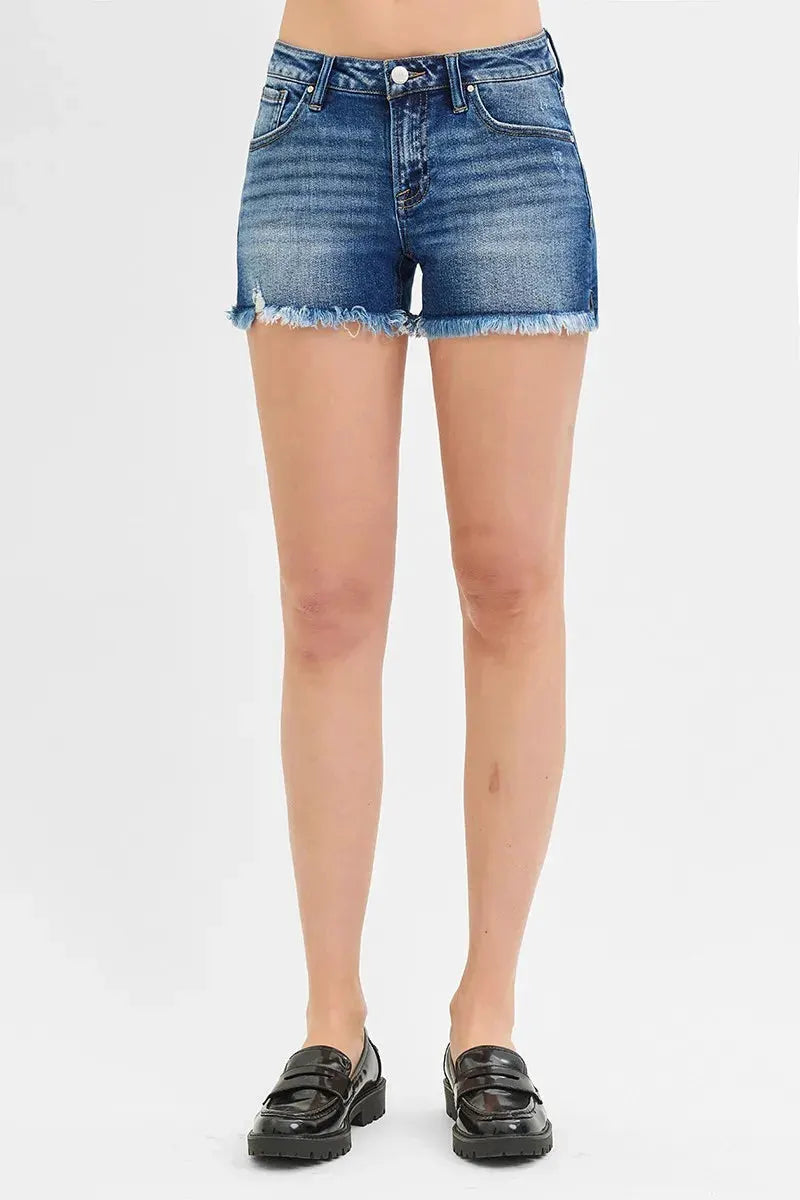 RISEN Full Size Low Rise Frayed Denim Shorts Plus Size by RISEN