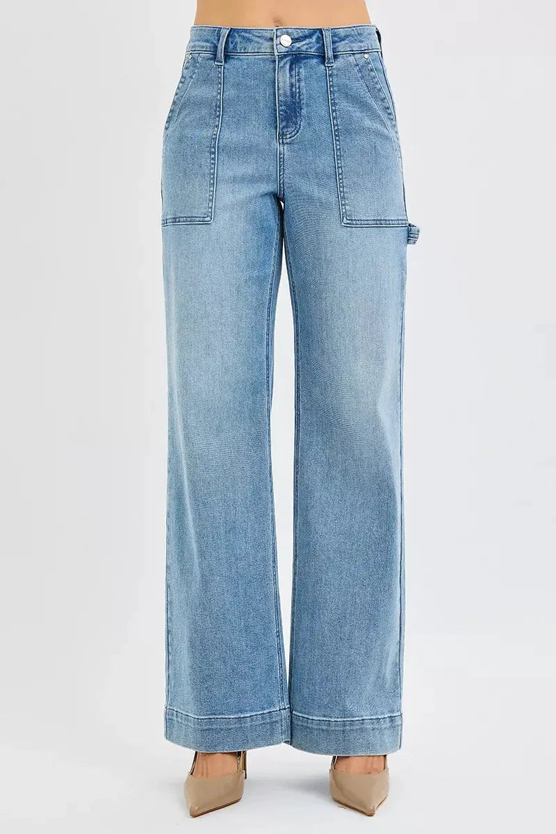 RISEN Full Size High Rise Straight Leg Jeans with Front Pockets Plus Size by RISEN