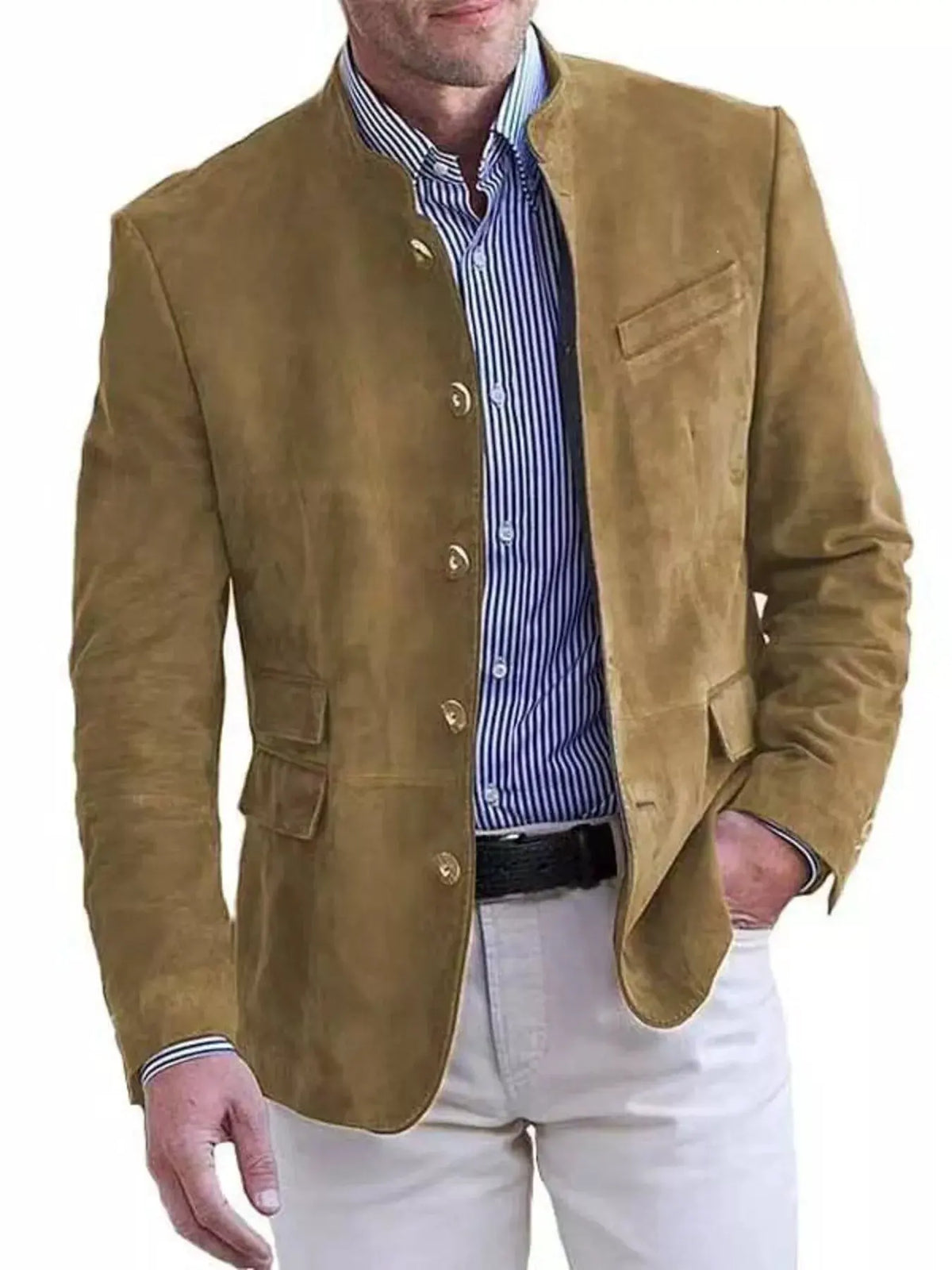 Men's Full Size Button Up Long Sleeve Blazer Plus Size by Trendsi