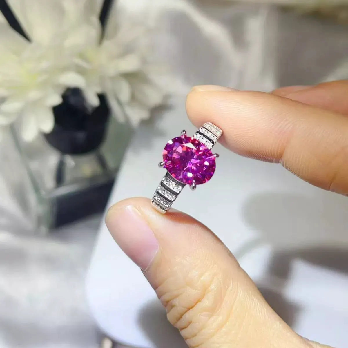 3 Carat Moissanite Oval 925 Sterling Silver Ring by Partner Label