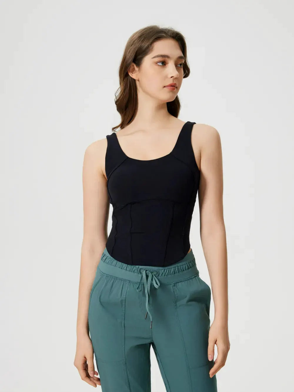 Millennia Round Neck Wide Strap Active Tank with Detachable Chest Pads by Millennia