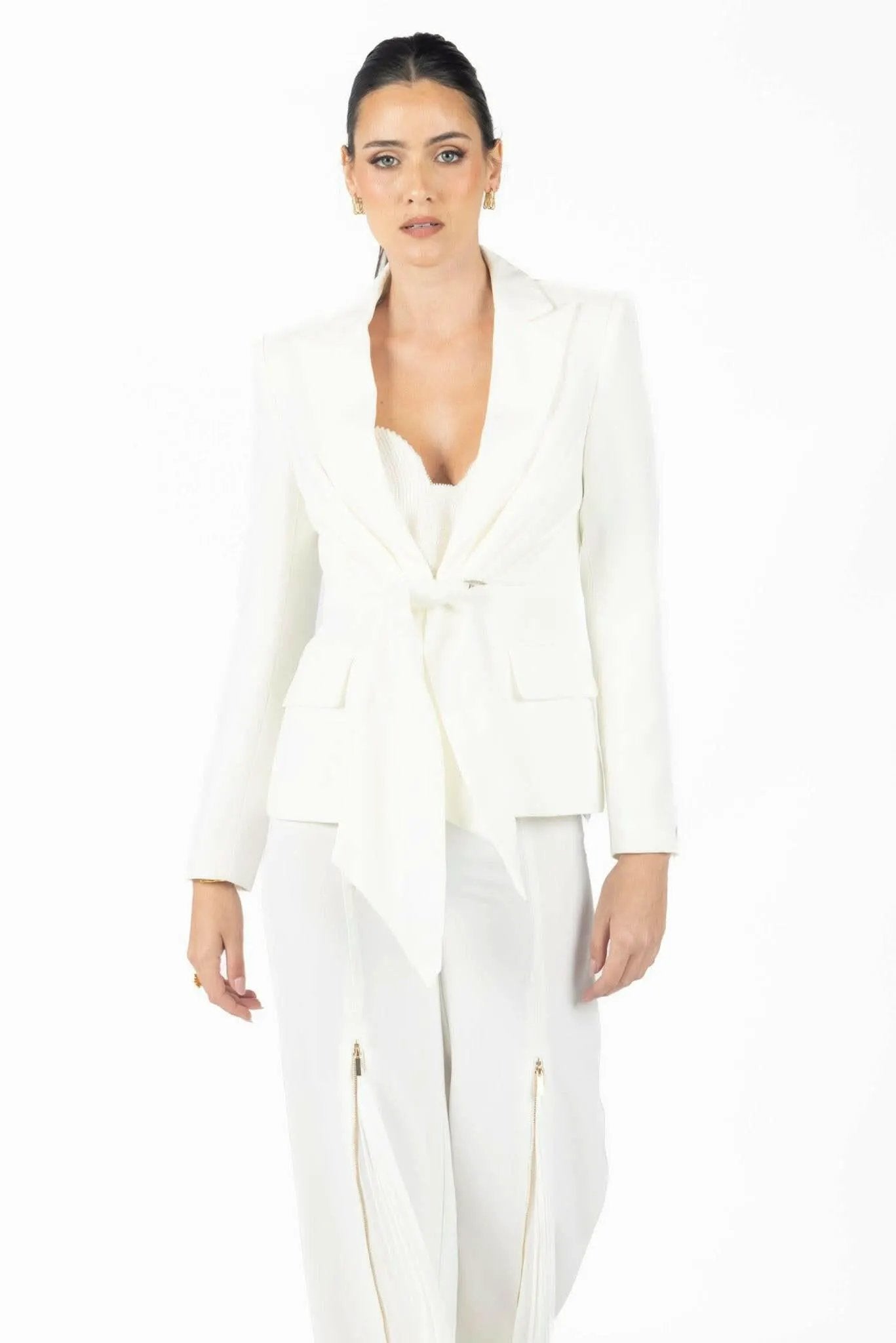 Alana White Pleated Blazer by Akalia