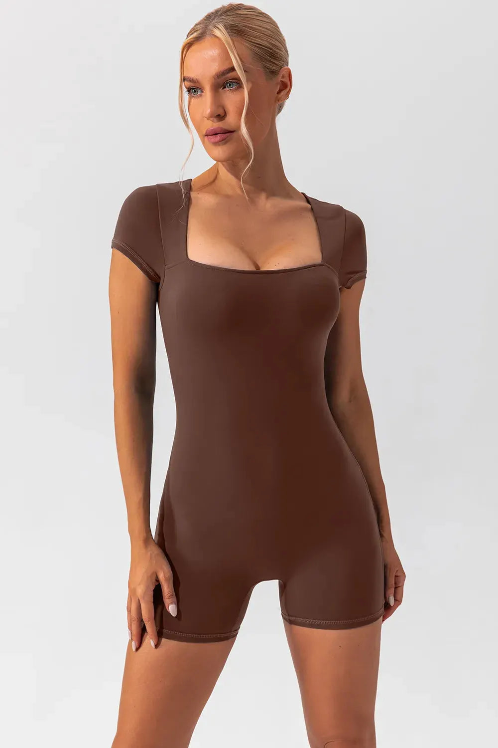 Square Neck Cap Sleeve Active Romper by Partner Label