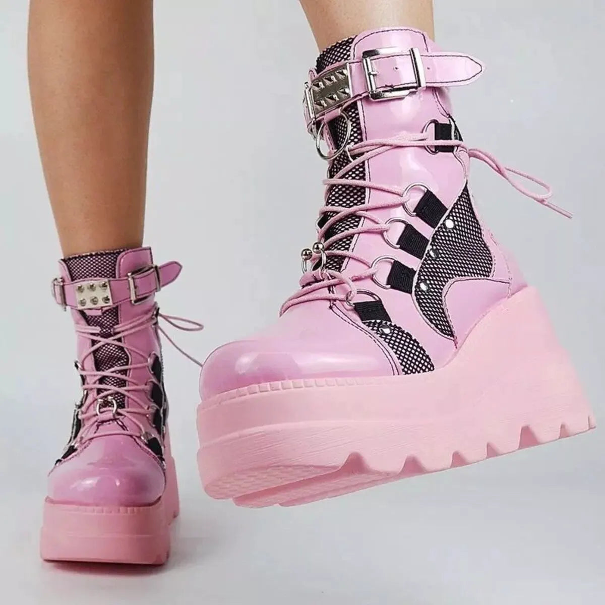 Lace Up Platform Wedge Boots by Partner Label