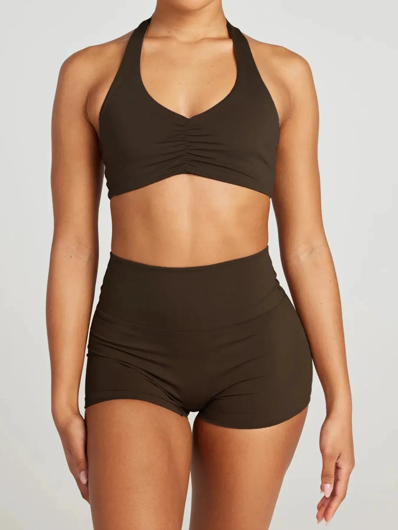 Halter Neck Cami and Shorts Two Piece Ribbed Active Set by Partner Label