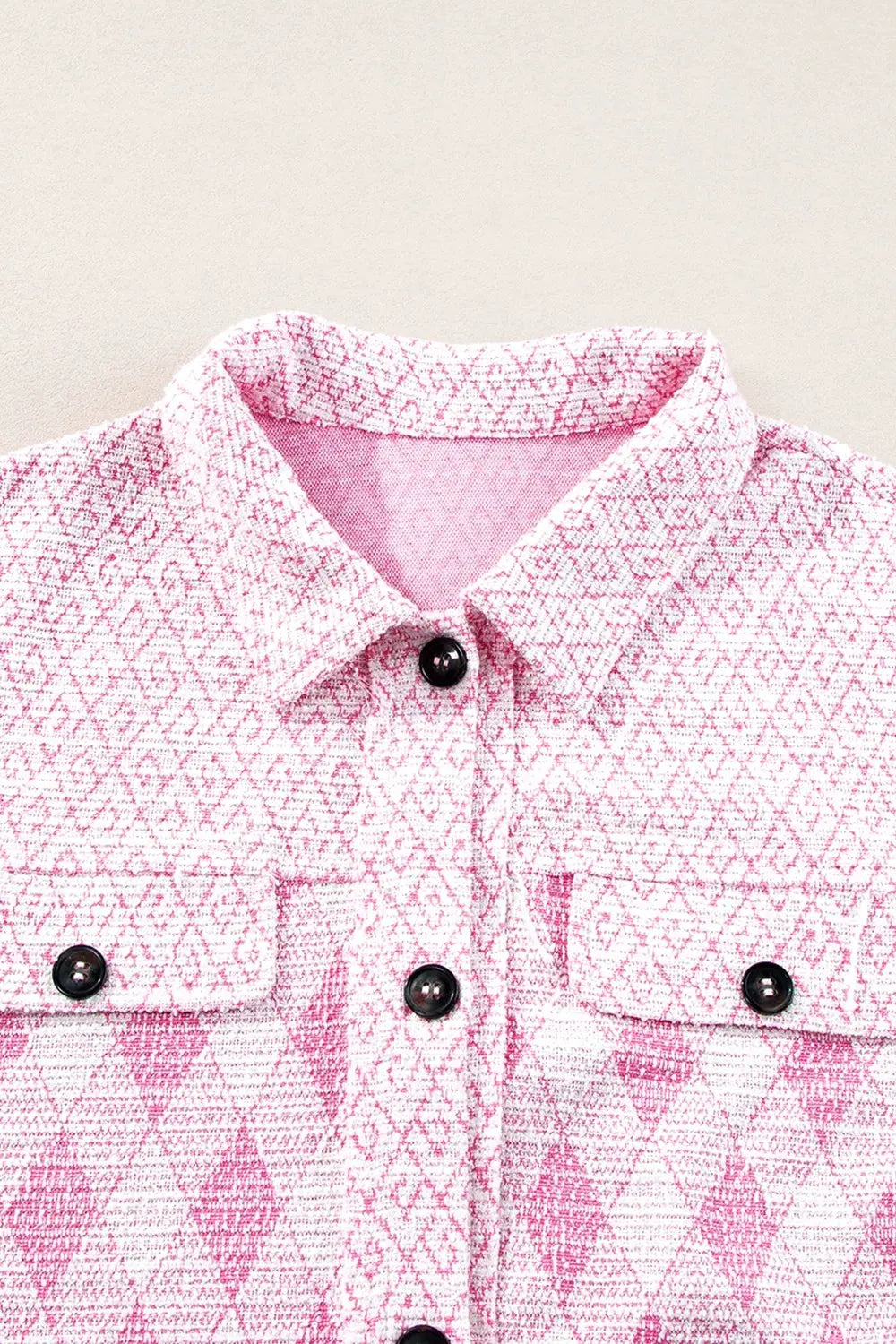 Geometric Print Textured Flap Pocket Shacket by Partner Label