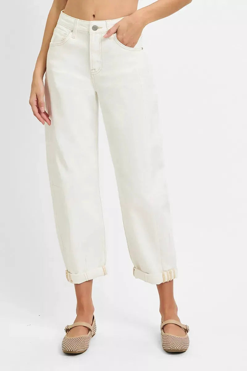RISEN Full Size High Rise Barrel Cropped Jeans Plus Size by RISEN