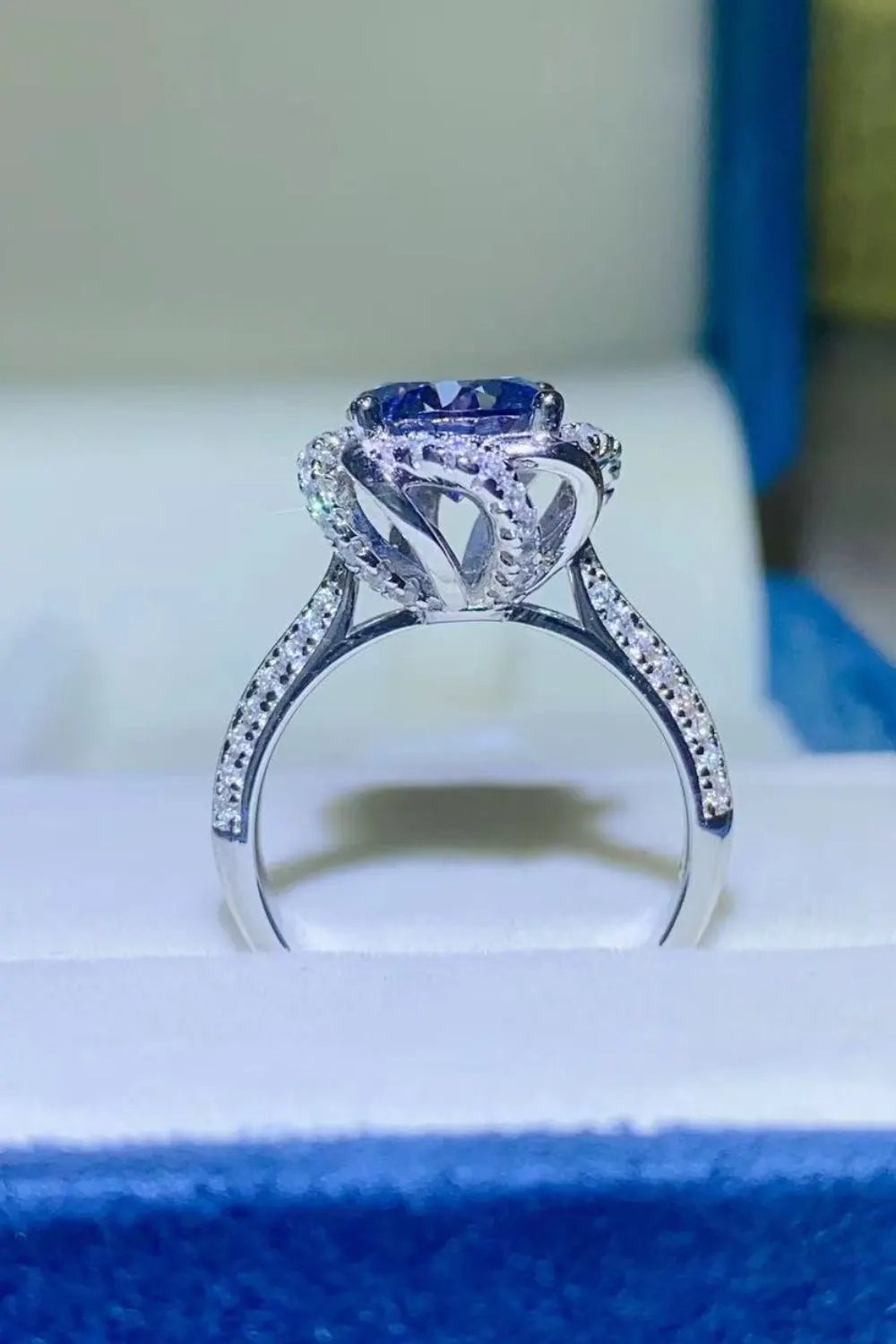 2 Carat Cobalt Blue Moissanite 925 Sterling Silver Ring by Partner Label