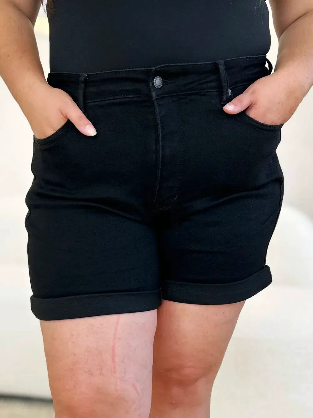 Judy Blue Full Size High Waist Tummy Control Cuffed Denim Shorts by Judy Blue