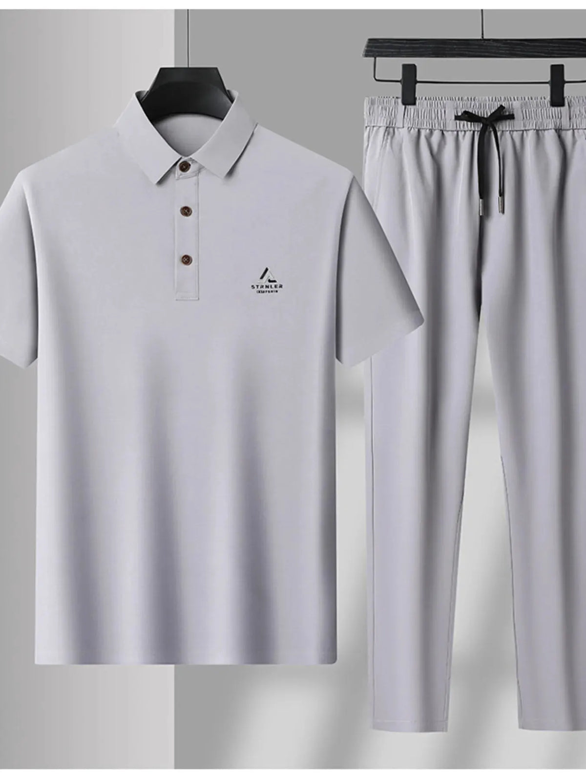 Men's Plus Size Button Detail Short Sleeve Polo and Pants Set by Trendsi