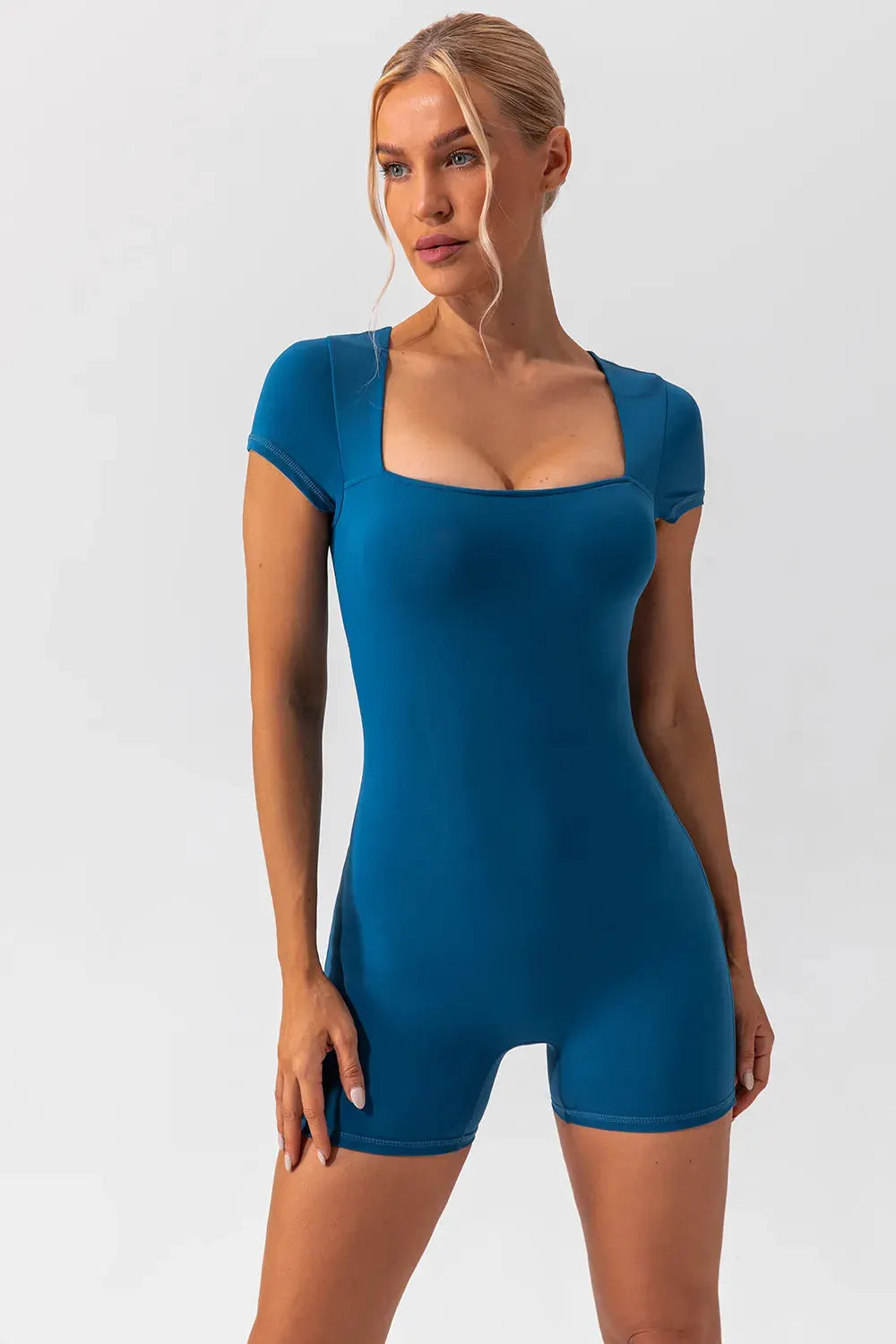 Square Neck Cap Sleeve Active Romper by Partner Label