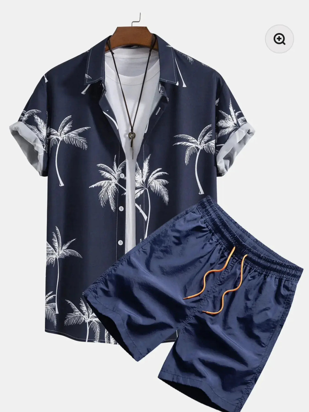 Men's Full Size Palm Tree Print Short Sleeve Shirt and Shorts Set Plus Size by Trendsi
