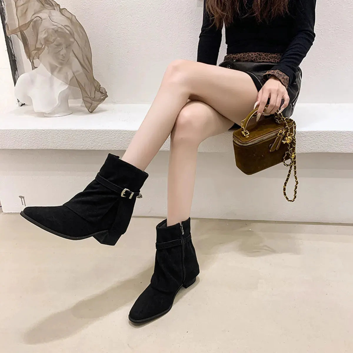 Point Toe Block Heels Boots by Partner Label
