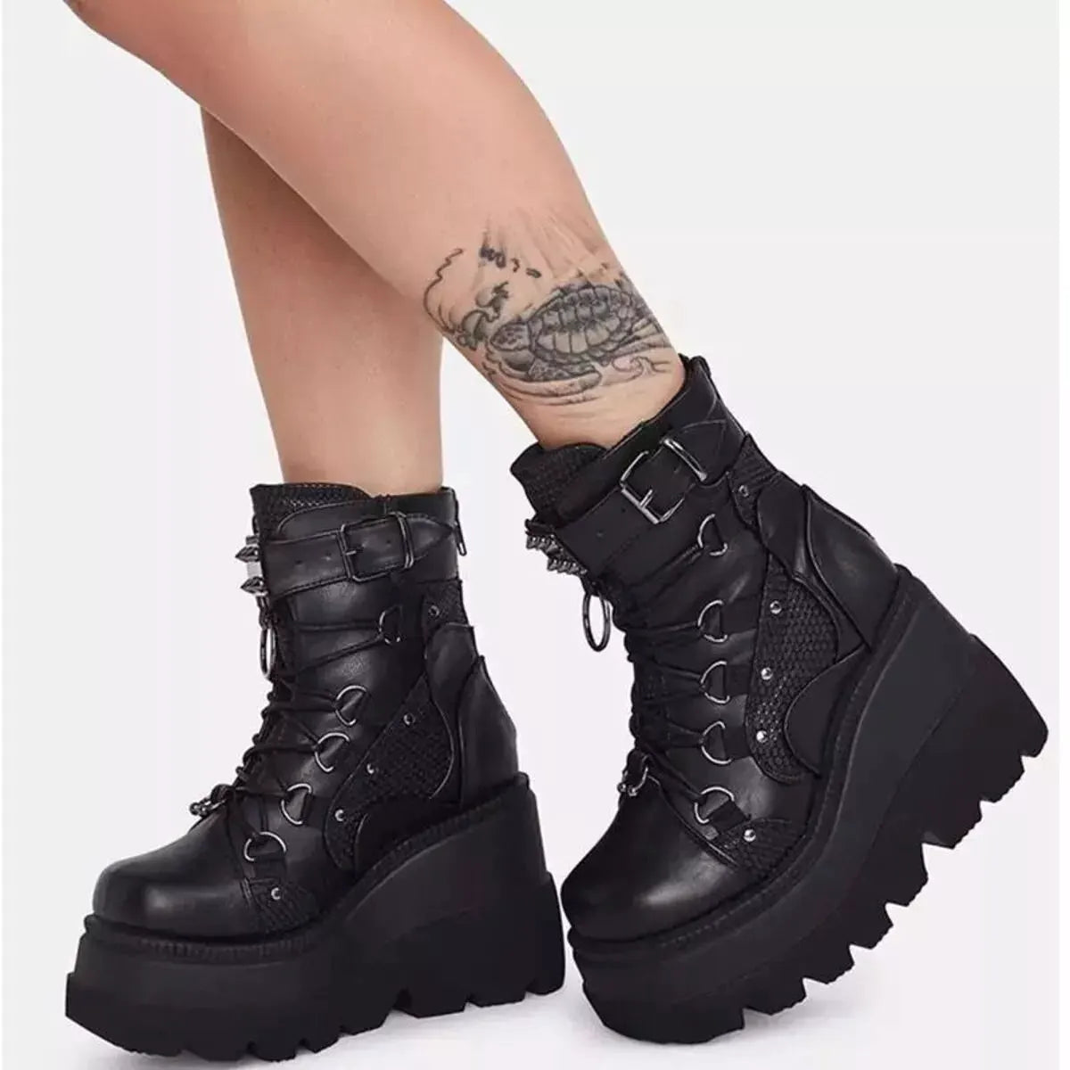 Lace Up Platform Wedge Boots by Partner Label