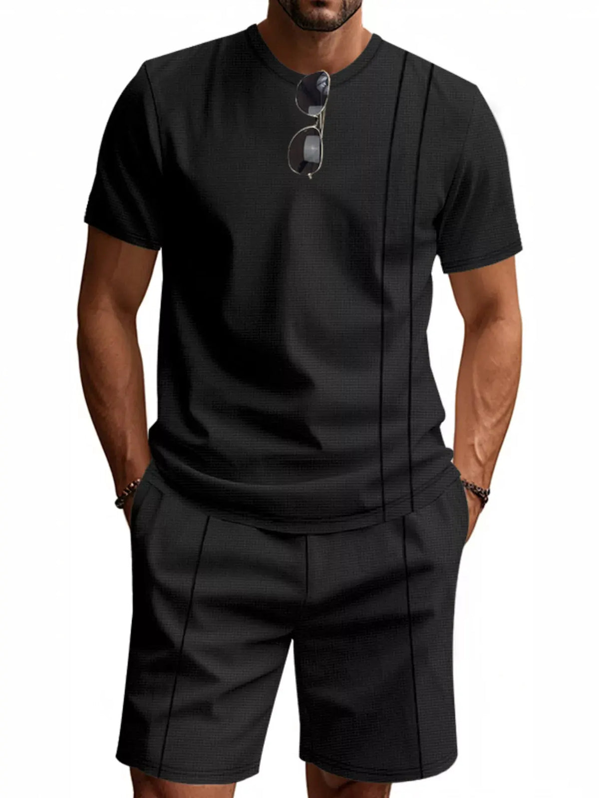 Men's Full Size Casual Striped Short Sleeve T-Shirt and Shorts Set Plus Size by Trendsi