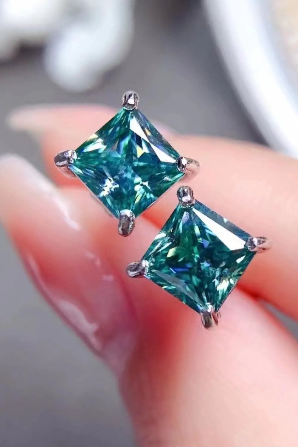 2 Carat Square Moissanite Four-Prong Earrings by Partner Label